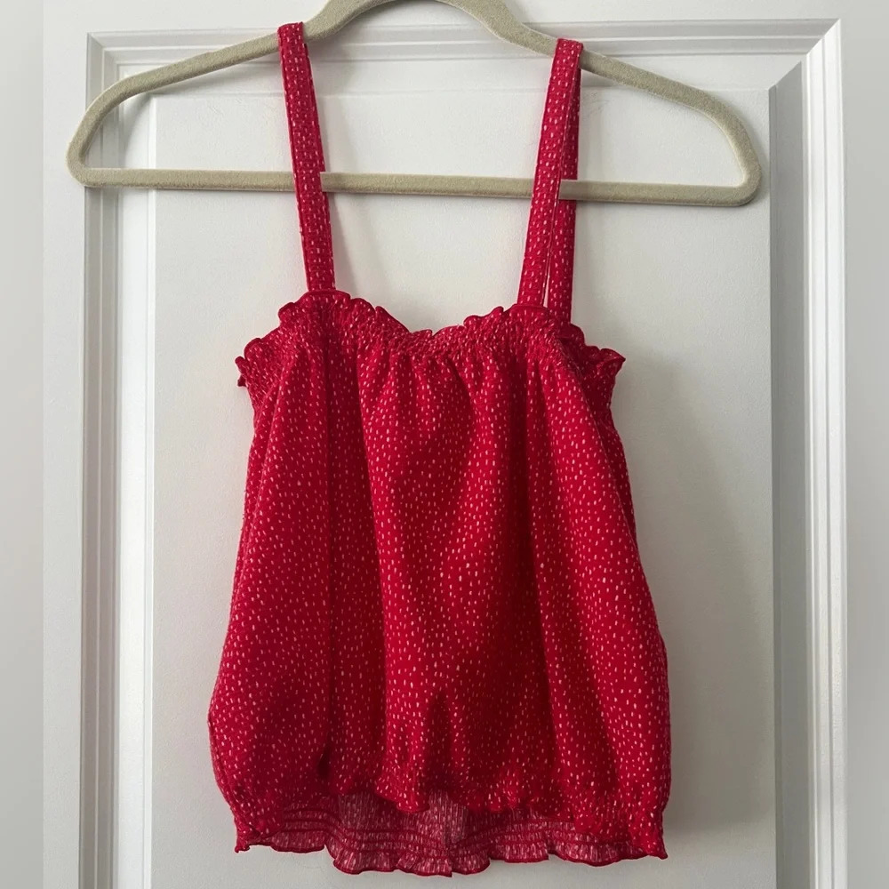 Women’s Express Red Polka Dot Tank Top  Baggy Layers 4th of July Fourth XS